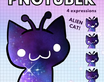 Vtuber Alien Cat Pngtuber Galaxy Avatar ! 4x Funny Png Tuber Premade Giftuber for Twitch Vtubers and Content Creators For Streamibg