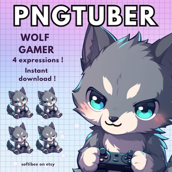 Wolf Pngtuber Model Gamer ! Animal Png Tuber for Twitch & Youtube /Pre-made Vtuber model Dark Furry V-Tuber reactive image Ready to use