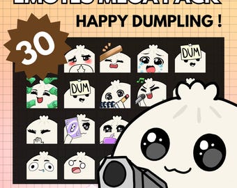Dumpling Emotes Pack x30 | Cute Kawaii Twitch Emotes | Food Stream Emotes | Discord, Kick & YouTube | Anime Chibi Emote Bundle | PNG