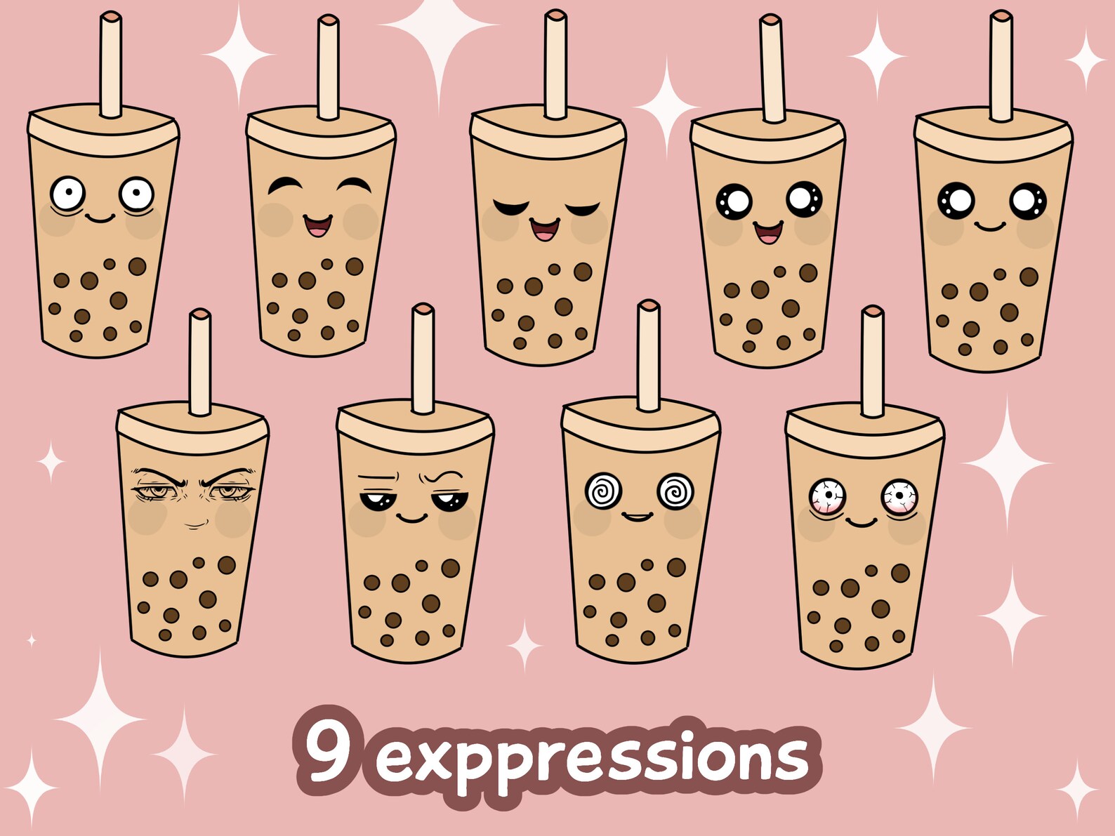 Pngtuber Premade Boba Tea 9X Kawaii Png Tuber / Vtuber Model for Twitch