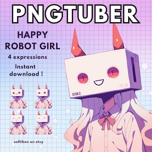 Pngtuber Girl Vtuber TV HEAD !  Robot Png Tuber 4x Meme boy Anime Robot Vtuber Model girl for Twitch & Pngtuber Pre made ! Discord Youtube