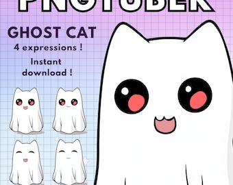 ghost cat pngtuber ! Twitch v-tuber 4X png tuber horror halloween avatars |  gif tuber cat vtuber model reactive discord vtube ready to use