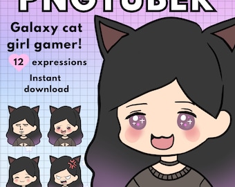 catgirl pngtuber 12x galaxy png tuber gamer girl with black hair vtuber model for twitch & pngtuber pre made! Discord Youtube Tiktok