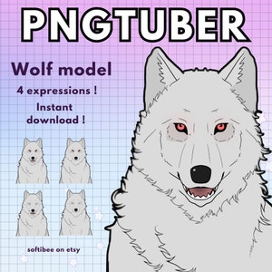Wolf pngtuber model ! pre-made vtuber model / animal png tuber for Twitch & Youtube / White Furry v-tuber reactive image ready to use