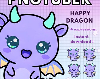 Pngtuber Dragon Vtuber Model for Twitch | 4x Purple Png Tuber Reactive Discord avatars |  V-tuber Vtube Chibi Giftuber - INSTANT DOWNLOAD
