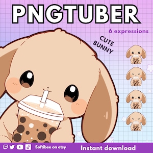 Vtuber Cute Bunny for Twitch |  4x reactive pngtuber bunny avatars | vtuber model for vtube streaming | animal png tuber ready to us