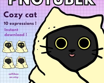 ¡Gato PNGtuber! 10 mantas acogedoras de tubérculos PNG. Modelo peludo de Vtuber. Superposición de Twitch y YouTube para juegos/regalos.