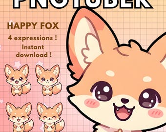 Vtuber Fox Pngtuber Model 4x Chibi Avatars (Digital Download) Chibi Mascot Png tuber for Streaming