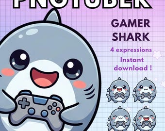 Vtuber Shark Male Model 4x Pngtuber Shark Gamer, Png tuber Avatars For Twitch Discord Youtube, Streaming fish model Male Premade