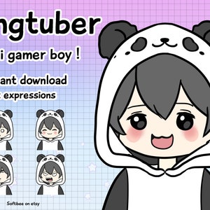 Vtuber Panda Bear Hoodie Boy ! x10 png tuber Kawaii boy anime pngtuber model male for Twitch & animal vtuber assets ! Discord Youtube Tiktok