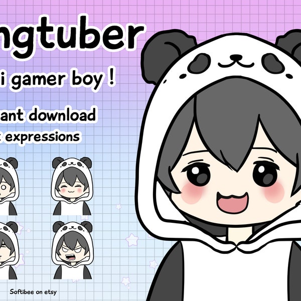 Vtuber Panda Bear Hoodie Garçon ! x10 png tuber Kawaii boy anime pngtuber model male for Twitch & animal vtuber assets ! Discord Youtube Tiktok