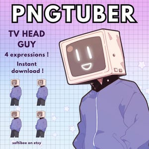 Vtuber Model Male TV HEAD ! x4 Purple Pngtuber boy Anime for Twitch & Png tuber Pre made ! Discord Youtube Tiktok - ready to use