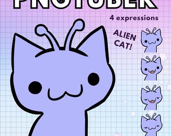 Pngtuber Alien Cat Vtuber Purple Avatar ! 4x  Png Tuber Premade Funny Giftuber for Twitch Vtubers and Content Creators