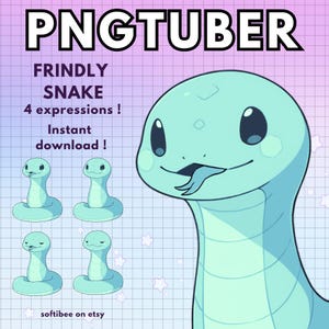 Snake Pngtuber Model 4x | Blue Gamer Snake Png tuber | Chibi Vtubers For Twitch Streaming Chibi png vtuber animal | Ready to use