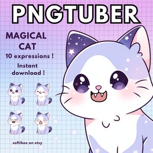 Pngtuber Cat Magical Vtuber Model para Twitch / 10 avatares reactivos de Discord de Png Tuber / V-tuber Vtube Chibi Giftuber - DESCARGA INSTANTÁNEA