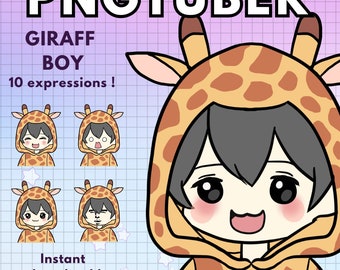 Giraffe Pngtuber mannelijk model | Chibi Pngtuber Model Vtuber Model 10X Expressies | Twitch-overlay | Png tuber Boy-model voor reactieve onenigheid