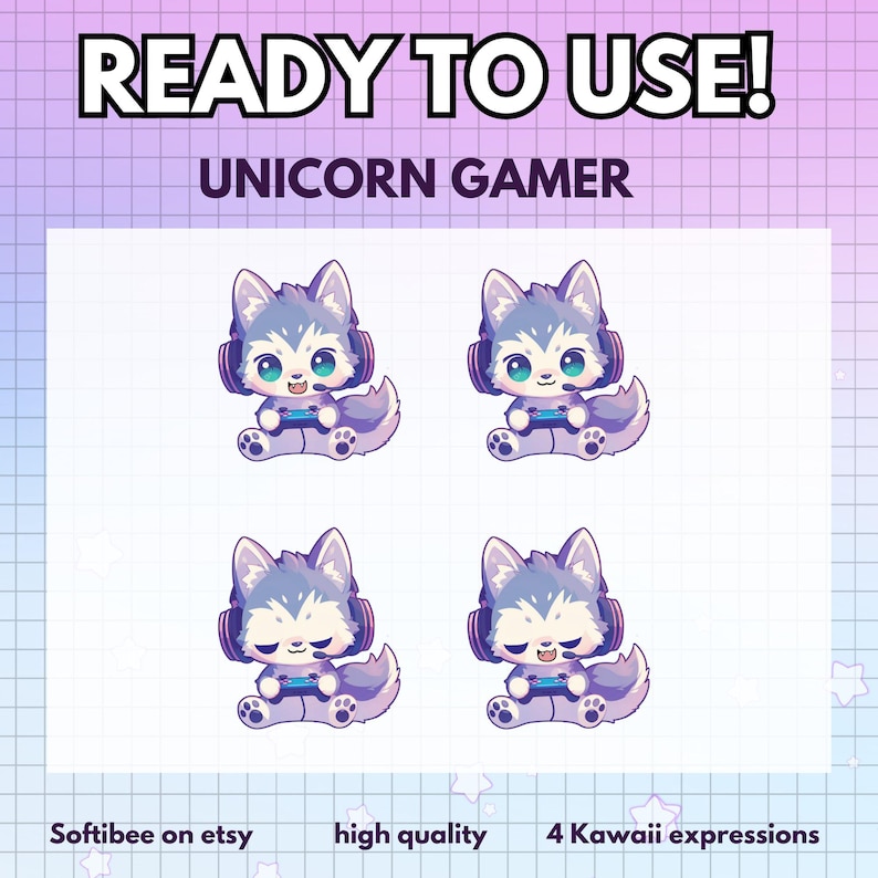 Wolf Pngtuber Model Gamer ! Pre-made Vtuber model / Animal Png Tuber for Twitch & Youtube / Grey Furry V-Tuber reactive image ready to use