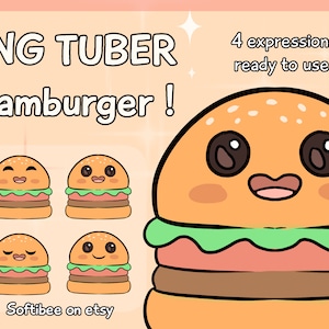 Pngtuber premade hamburger! X4 kawaii food png tuber anime avaters for twitch vtubers , vtuber model | Discord TikTok Youtube veadotube