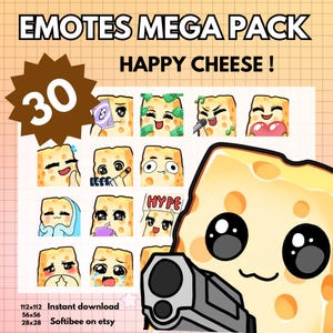 ¡MEGAPACK de emoticonos de queso para Twitch! x30 Emotes de chico chibi de anime, modelo masculino de queso para Twitch y Pngtuber. ¡Prefabricados! Discord, YouTube, TikTok