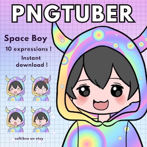 Space Pngtuber male model 10x Devil Png tuber for Twitch pngtuber gamer boy For streaming | Vtuber male model chibi boy & black hair