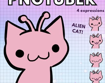 Vtuber Alien Cat Pngtuber Avatar ! 4x Funny Pink Png Tuber Premade Giftuber edition for Twitch Vtubers and Content Creators ! Discord