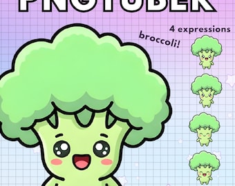 Pngtuber Broccoli 4x |  chibi vtuber model For Twitch & Youtube Vtube Cute Food Streaming |  v-tuber ready to use Png tuber Kawaii