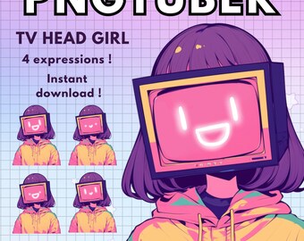 Pngtuber girl TV HEAD ! x4 Png Tuber Meme girl Anime Vtuber Model Male for Twitch & Pngtuber Pre made ! Discord Youtube - Ready to use