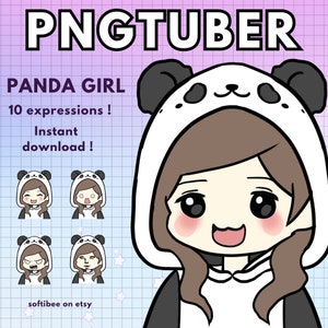 Vtuber Panda Girl Pngtuber Modelo para Twitch / 10x Bear Png Tuber Reactive Discord avatares / Vtube V-tuber Chibi Giftuber - listo para usar