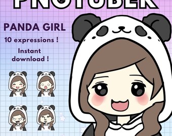 Vtuber Panda Girl Pngtuber Model for Twitch | 10x Bear Png Tuber Reactive Discord avatars |  Vtube V-tuber Chibi Giftuber - ready to use