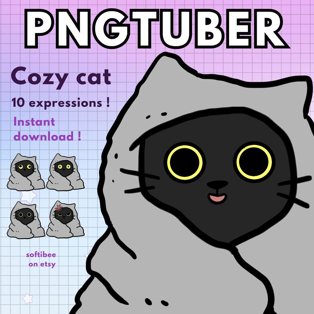 Pngtuber Black Cat Cozy Grey Blanket 10x Kawaii Png Tuber Etsy