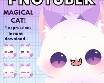 Vtuber Magical Cat Pngtuber Model / 4x Magical Blue Cat Png Tuber / Avatares reactivos de Discord / Vtuber model Chibi Giftuber Ready to Use