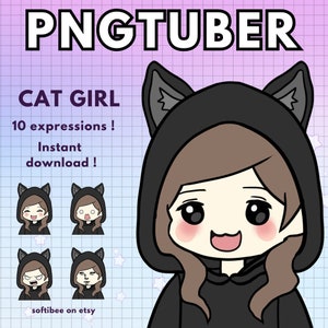 Catgirl Vtuber Model Male With Brown Hair ! 10x Girl Pngtuber Woman Avatars | Animal Png Tuber Reactive Discord & Twitch Vtube Cat V-Tuber