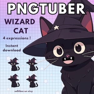 Gato negro Pngtuber Modelo 4x / Gato peludo mago Png tuber / Chibi Vtubers para transmisión en Twitch Chibi png vtuber animal / Haloween
