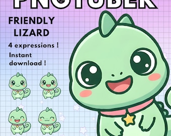 Lizard Pngtuber Model Cute Green 4x Chibi Png tuber Avatars For Twitch Discord Youtube Streaming reptile Vtuber model Male Premade