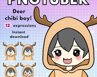 Pngtuber Christmas Santa Deer boy  ! x12 png tuber chibi animal vtuber model male for twitch & pngtuber pre made ! Discord Youtube Tiktok