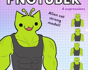 Vtuber Alien Cat Pngtuber-avatar! 4x Gym bro png Tuber Premade Giftuber-editie voor Twitch Vtubers en contentmakers! Discord Youtube