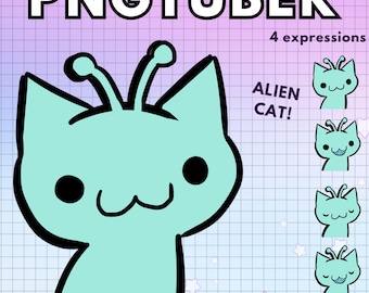 Alien Cat Pngtuber Avatar ! 4x Funny Blue Png Tuber Premade Giftuber edition for Twitch Vtubers and Content Creators ! Cat Vtuber