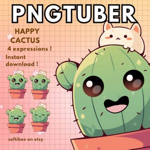 Cactus Pngtuber Model Cute 4x Chibi Png tuber Avatars For Twitch Discord Youtube Streaming Animal Vtuber model Male Premade
