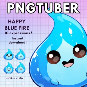 Reactive Pngtuber Blue Fire 10x | chibi vtuber model For Twitch Vtube Streaming | Png tuber Kawaii v-tuber ready to use