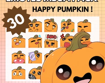 Pumpkin Emotes Twitch MEGA PACK ! x30 Emote Chibi Boy Anime Pumpkin model Halloween male for twitch & Pngtuber Pre made !