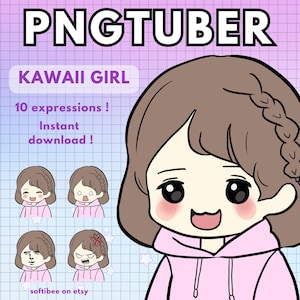 2d model vtuber kawaii brown hair pngtuber model / Gamer girl v-tuber / reactive image For Gamers /  Png tuber for twitch overlay