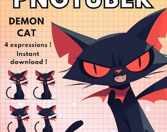 Modello Pngtuber del demone gatto nero - 4 simpatici avatar Chibi PNG Tuber per Twitch, Discord, streaming su YouTube - Modello Cat VTuber Giftuber