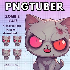 Pngtuber Zombie Cat Vtuber Model for Twitch | 4x Cat Png Tuber Reactive Discord avatars | V-tuber Vtube Chibi Giftuber - INSTANT DOWNLOAD