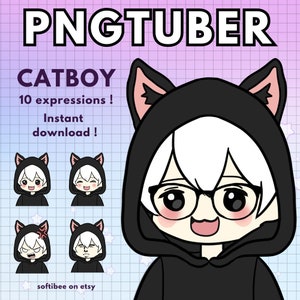 Twitch v-tuber animal png tuber! 10X boy pngtuber male avatars | catboy vtuber model male & White hair reactive discord ready to use