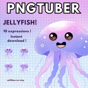 Pngtuber Jellyfish Model blue 10x Chibi Png tuber Avatars For Twitch Discord Youtube Streaming fish Vtuber model Girl Premade