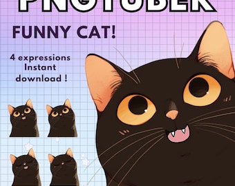 Modello Pngtuber gatto nero / 4x Chibi Gamer Cat PNGTuber / Furry Cat Vtuber per lo streaming su Twitch / Chibi PNG VTuber Avatar / Pronto all'uso