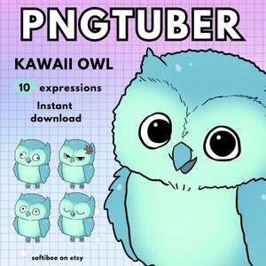 Búho Vtuber 10 Pngtuber Avatar - Tubérculo Png reactivo Pre hecho Blue Bird Animal V tubérculo Modelo Twitch para Discord Youtube Gaming