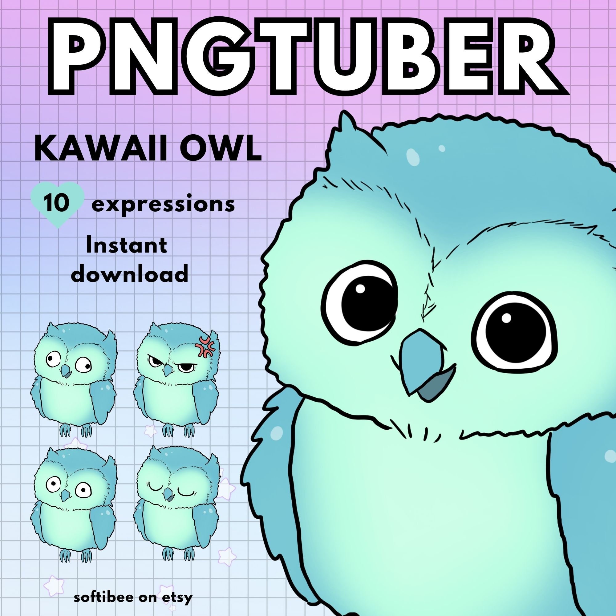Owl Vtuber 10 Pngtuber Avatar - Reactive Png tuber Pre Made Blue Bird Animal V tuber Model Twitch Fo