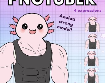 Axolotl Pngtuber Model x4 Reactive Pngtuber Male Gym Bro Edition  | Pink Kawaii Animal Vtuber Veadotube | Discord | Twitch Voice Reactive