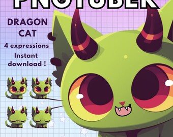 ¡Avatar Vtuber Dragon Cat Pngtuber! ¡4x Divertidos Dragones PNG Tuber Prefabricados, edición Giftuber para Twitch Vtubers y creadores de contenido!